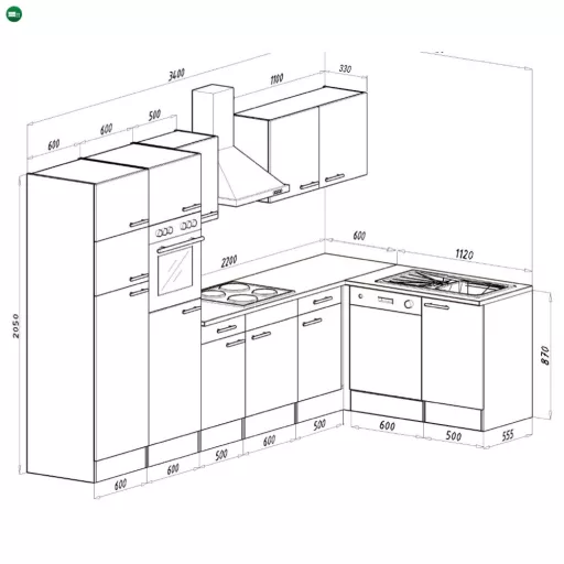Yorki 340 sarok konyhabútor felülfagyasztós hűtős kivitelben