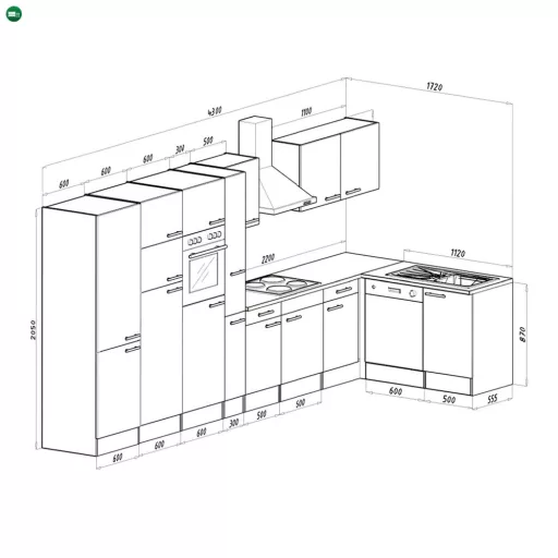 Yorki 430 sarok konyhabútor felülfagyasztós hűtős kivitelben