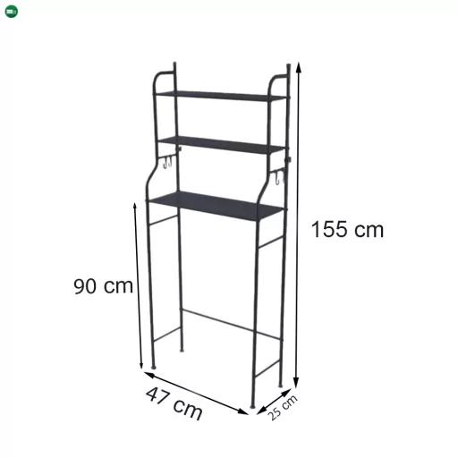 Fürdőszobai polc wc fölé, többszintes, fekete
