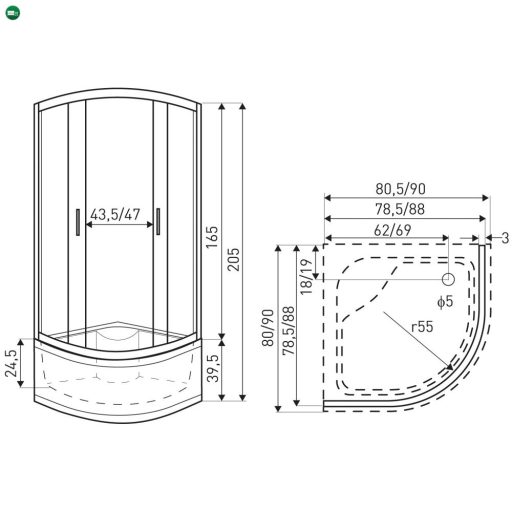 Madera 80x80x165 íves zuhanykabin tálca nélkül