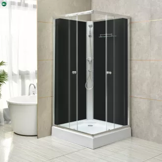   Polo Black II 80x80 cm szögletes fekete hátfalas zuhanykabin zuhanytálcával