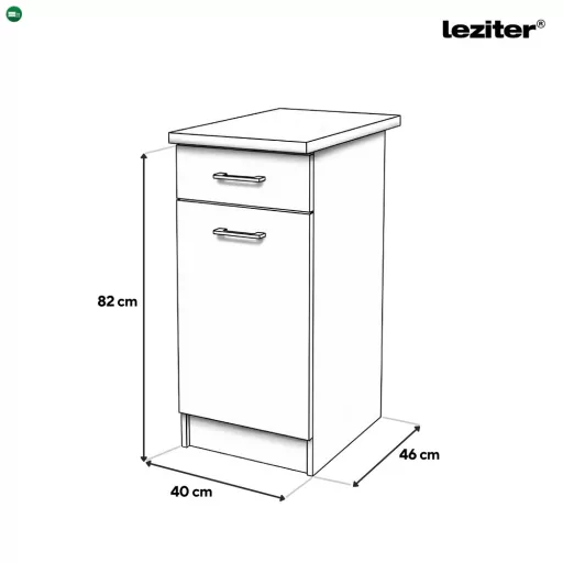 Praktik 40 alsó szekrény 1 ajtós 1 fiókos, fehér-fehér