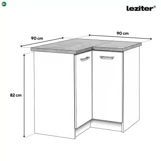 Praktik 90 alsó sarok szekrény 2 ajtós, fehér-fehér