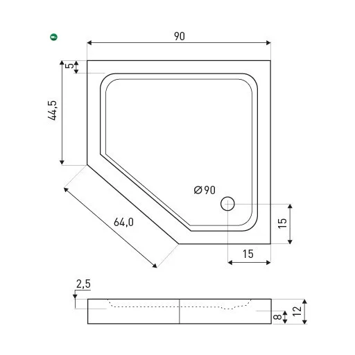 Prato 90 szögletes fekete akril zuhanytálca