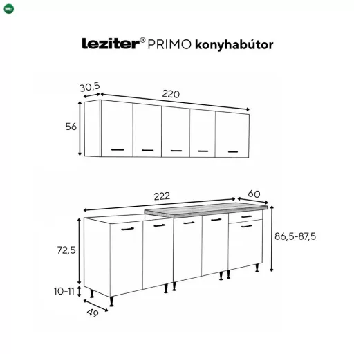 Primo 220 konyhabútor fehér, charlestone tölgy munkalappal