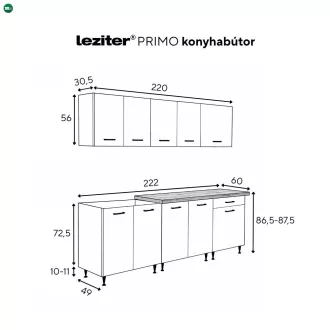 Primo 220 konyhabútor fehér, chromix munkalappal