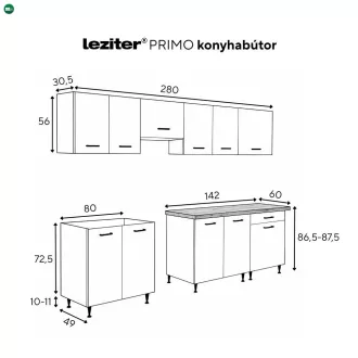   Primo 280 konyhabútor fehér, charlestone tölgy munkalappal