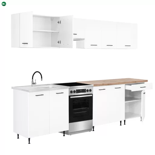 Primo 280 konyhabútor fehér, charlestone tölgy munkalappal