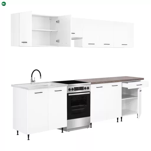 Primo 280 konyhabútor fehér, rauna szil munkalappal