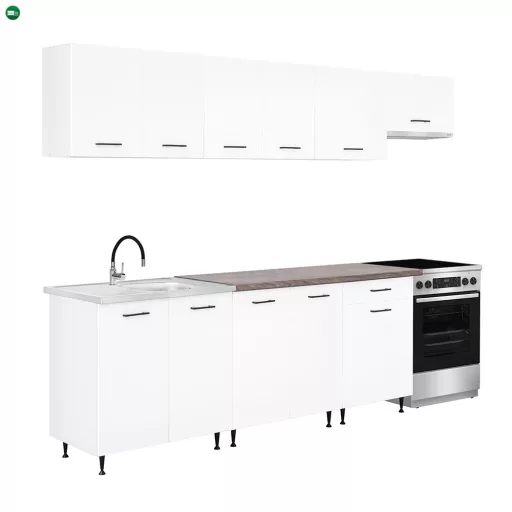 Primo 280 konyhabútor fehér, rauna szil munkalappal