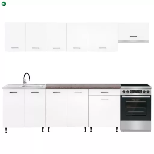 Primo 280 konyhabútor fehér, rauna szil munkalappal