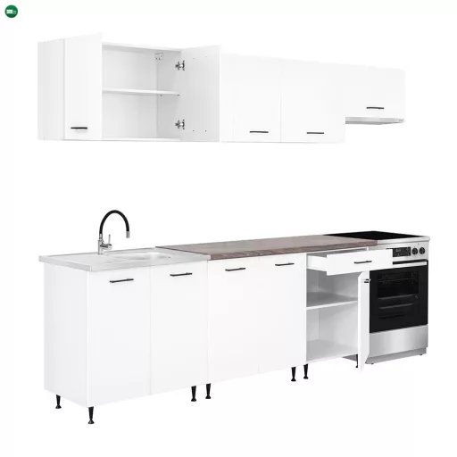 Primo 280 konyhabútor fehér, rauna szil munkalappal