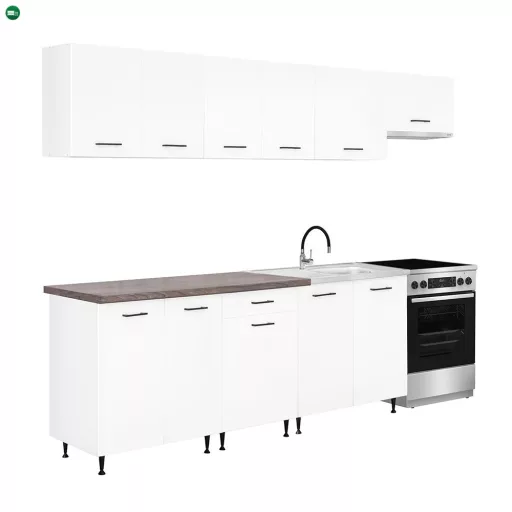 Primo 280 konyhabútor fehér, rauna szil munkalappal