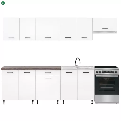 Primo 280 konyhabútor fehér, rauna szil munkalappal