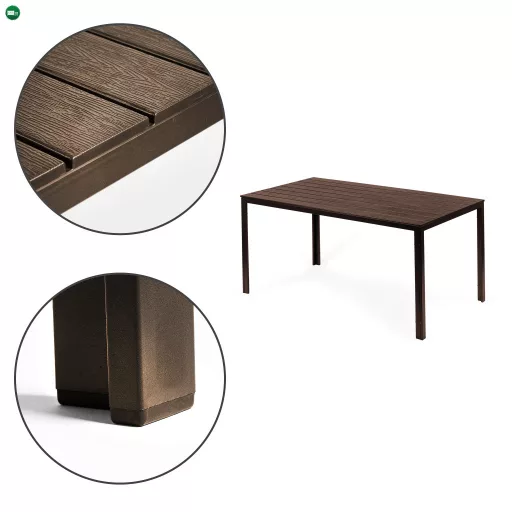 6 személyes kerti asztal 156x78 cm polywood barna