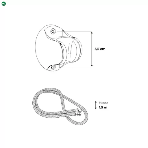 Kori 3 funkciós kézizuhany tömlővel tartóval szürke