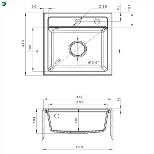 Nia szögletes egy medencés gránit mosogató szifonnal fekete