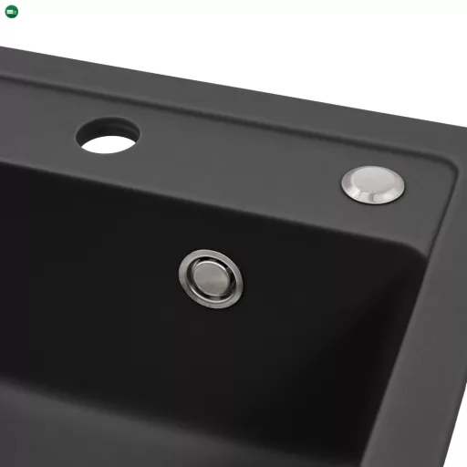 Nia szögletes egy medencés gránit mosogató szifonnal fekete