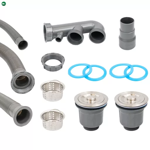 Tia szögletes két medencés gránit mosogató szifonnal bézs