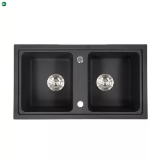   Tia szögletes két medencés gránit mosogató szifonnal fekete