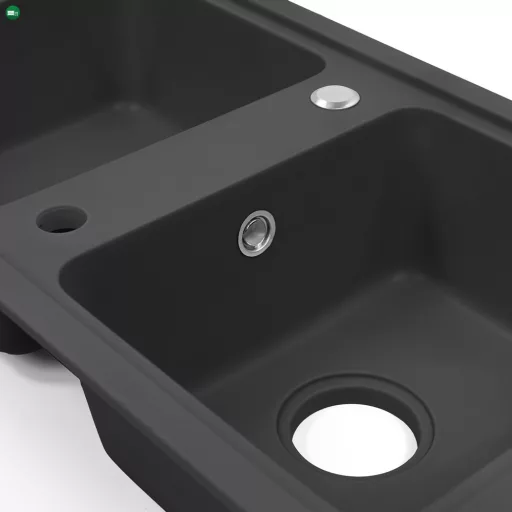 Tia szögletes két medencés gránit mosogató szifonnal fekete