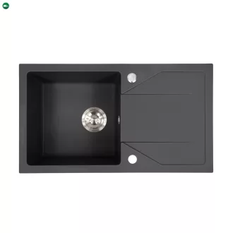   Gori szögletes egy medence + csepegtető gránit mosogató szifonnal fekete