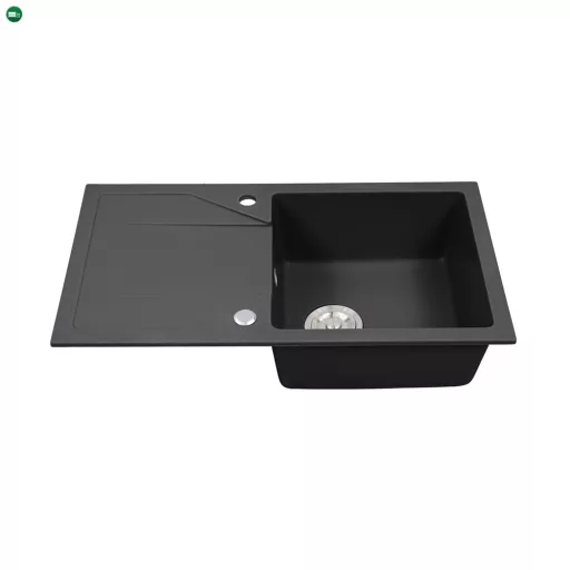 Gori szögletes egy medence + csepegtető gránit mosogató szifonnal fekete