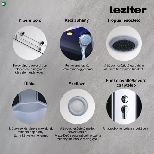 Vital Black 90x90 cm íves mélytálcás hidromasszázs zuhanykabin