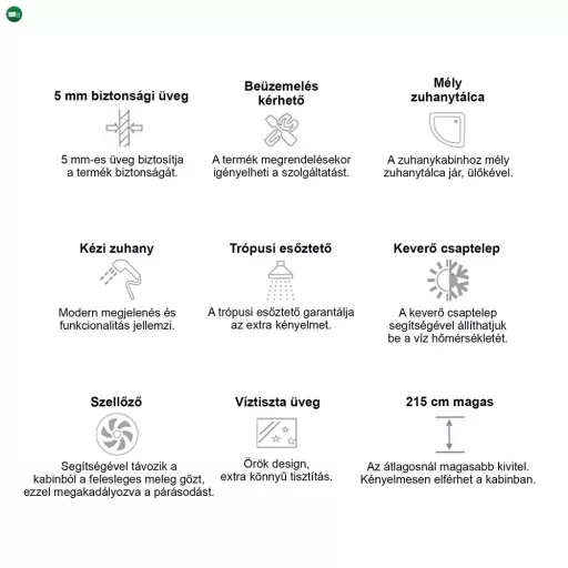 Vital Black 90x90 cm íves mélytálcás hidromasszázs zuhanykabin