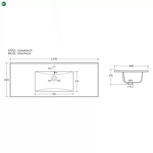 Flat Design 1 medencés mosdó 18x120x46 cm