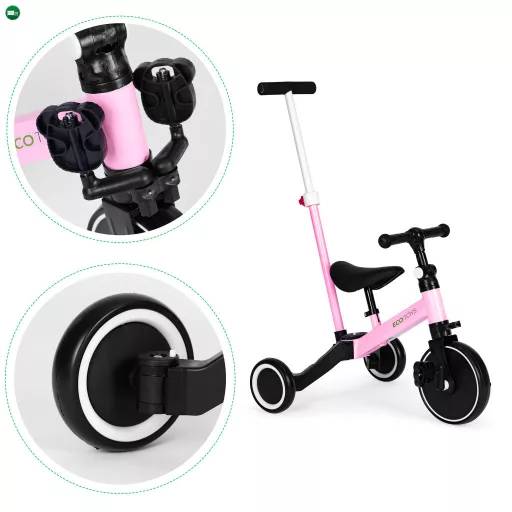 Tricikli tolókarral 2 az 1-ben rózsaszín