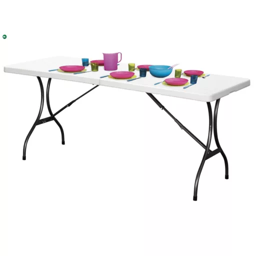 Összecsukható fehér műanyag kerti asztal