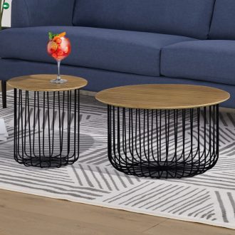   Dohányzóasztal szett 2 Darabból Vadtölgy Színben.Méretek: 60x34, pr.37x37 cm. AF-3007