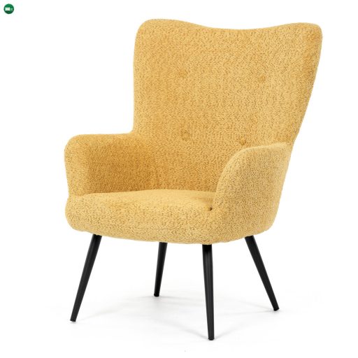 Sárga Füles Fotel Fekete Fém Lábbal