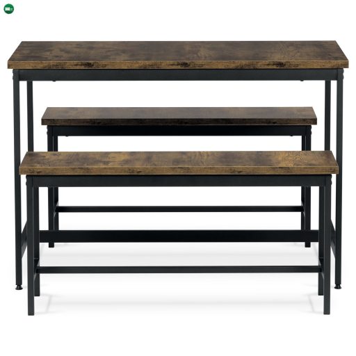 Étkezőgarnitúra 1 asztal +2 pad, asztal mérete 110x60x75, pad mérete 98x30x47, MDF, Öregtölgy színben. Nem víz és Uv álló.