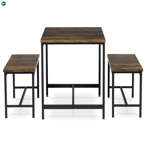 Étkezőgarnitúra 1 asztal +2 pad, asztal mérete 110x60x75, pad mérete 98x30x47, MDF, Öregtölgy színben. Nem víz és Uv álló.