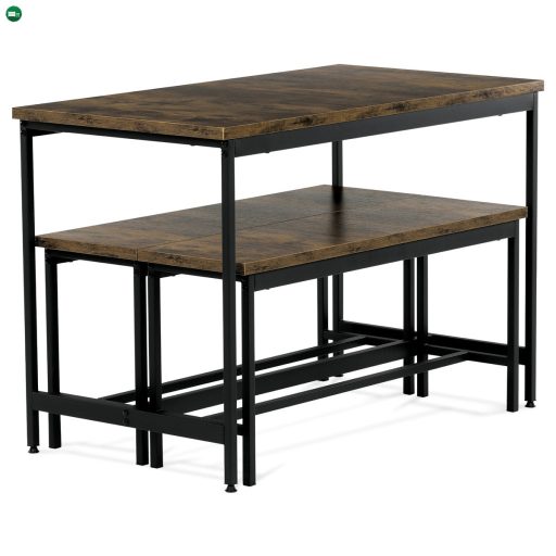 Étkezőgarnitúra 1 asztal +2 pad, asztal mérete 110x60x75, pad mérete 98x30x47, MDF, Öregtölgy színben. Nem víz és Uv álló.
