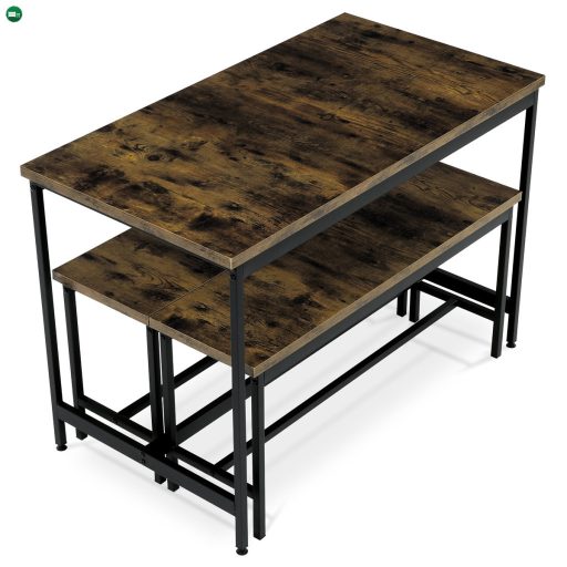 Étkezőgarnitúra 1 asztal +2 pad, asztal mérete 110x60x75, pad mérete 98x30x47, MDF, Öregtölgy színben. Nem víz és Uv álló.