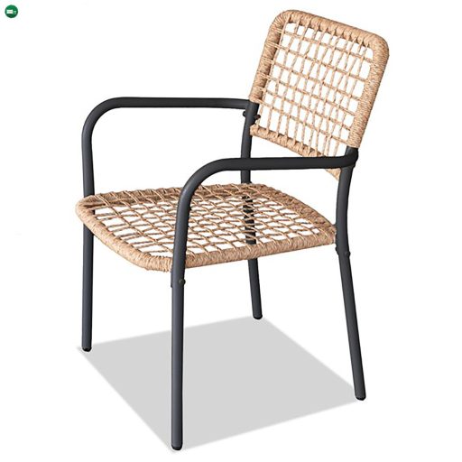 Kerti garnitúra 1+2, asztal 60x60, székek műrattan szín natúr, fém antracit