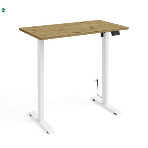 BIMotion iroda/gamer asztal, elektromosan állítható magasság, okos kontroller, artisan tölgy színben, fehér lábakkal 120x65