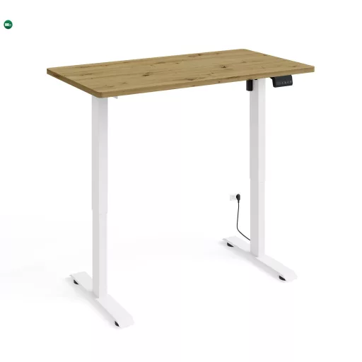 BIMotion iroda-/gamerasztal, elektromosan állítható magassággal, intelligens vezérlővel, artisan tölgy színben, fehér lábakkal 120x65