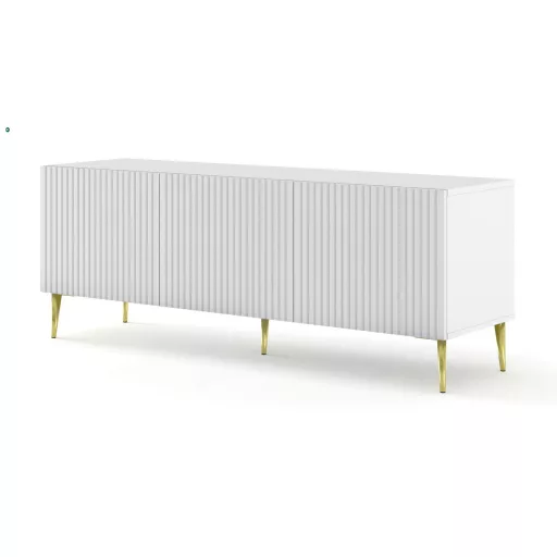 RAVENNA TV ÁLLVÁNY 150 CM, MATT FEHÉR, ARANY LÁBAKKAL RAVENNA B TV STAND 3D