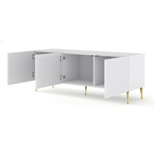 RAVENNA TV ÁLLVÁNY 150 CM, MATT FEHÉR, ARANY LÁBAKKAL RAVENNA B TV STAND 3D