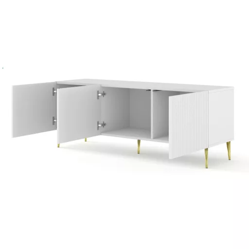 RAVENNA TV ÁLLVÁNY 150 CM, MATT FEHÉR, ARANY LÁBAKKAL RAVENNA B TV STAND 3D
