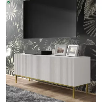   RAVENNA TV ÁLLVÁNY 150 CM, MATT FEHÉR, ARANY LÁBAKKAL RAVENNA B TV STAND 3D