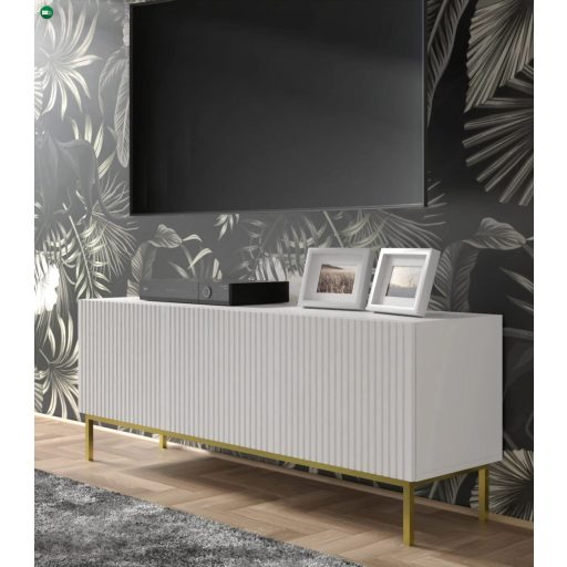 RAVENNA TV ÁLLVÁNY 150 CM, MATT FEHÉR, ARANY LÁBAKKAL RAVENNA B TV STAND 3D