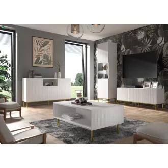   RAVENNA TV ÁLLVÁNY 150 CM, MATT FEHÉR, ARANY LÁBAKKAL RAVENNA B TV STAND 3D