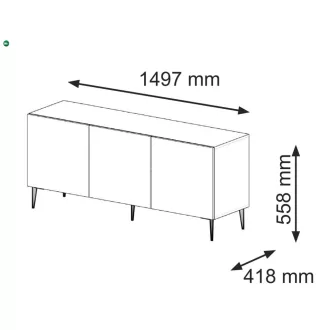   RAVENNA TV ÁLLVÁNY 150 CM, MATT FEHÉR, ARANY LÁBAKKAL RAVENNA B TV STAND 3D
