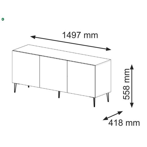RAVENNA TV ÁLLVÁNY 150 CM, MATT FEHÉR, ARANY LÁBAKKAL RAVENNA B TV STAND 3D