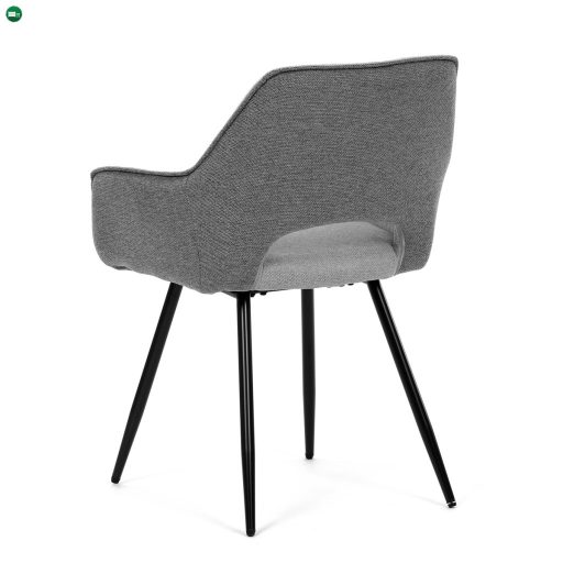 Modern, Ipari stílusú étkezőszék, szürke szövet kárpittal, fekete fém lábbal.